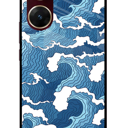 Blue Waves Vivo V29E Glass Case Back Cover by Casekaro