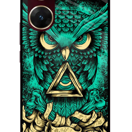 Green Owl Vivo V29E Glass Case Back Cover by Casekaro