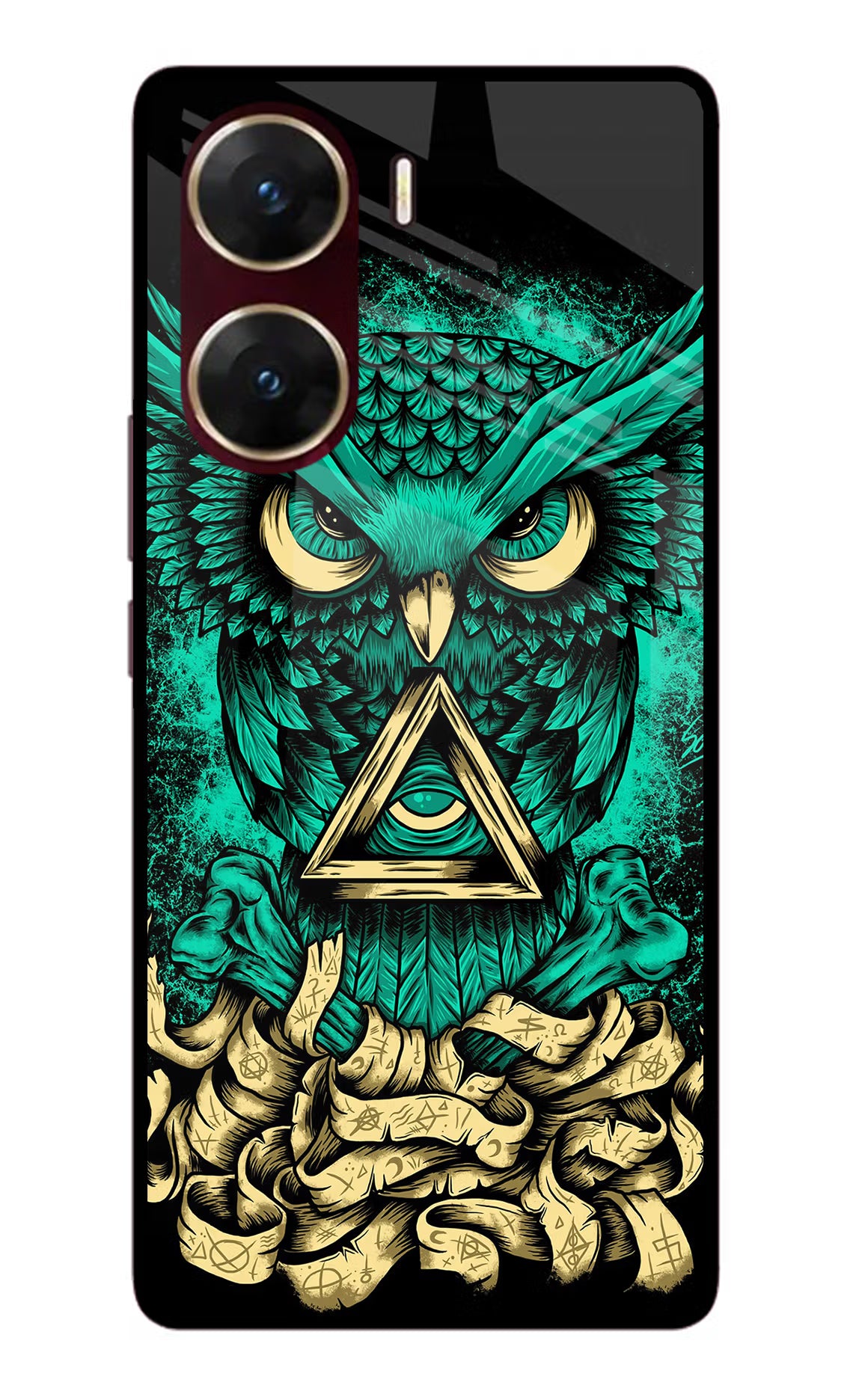 Green Owl Vivo V29E Glass Case Back Cover by Casekaro