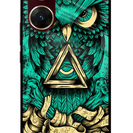 Green Owl Vivo V29E Glass Case Back Cover by Casekaro