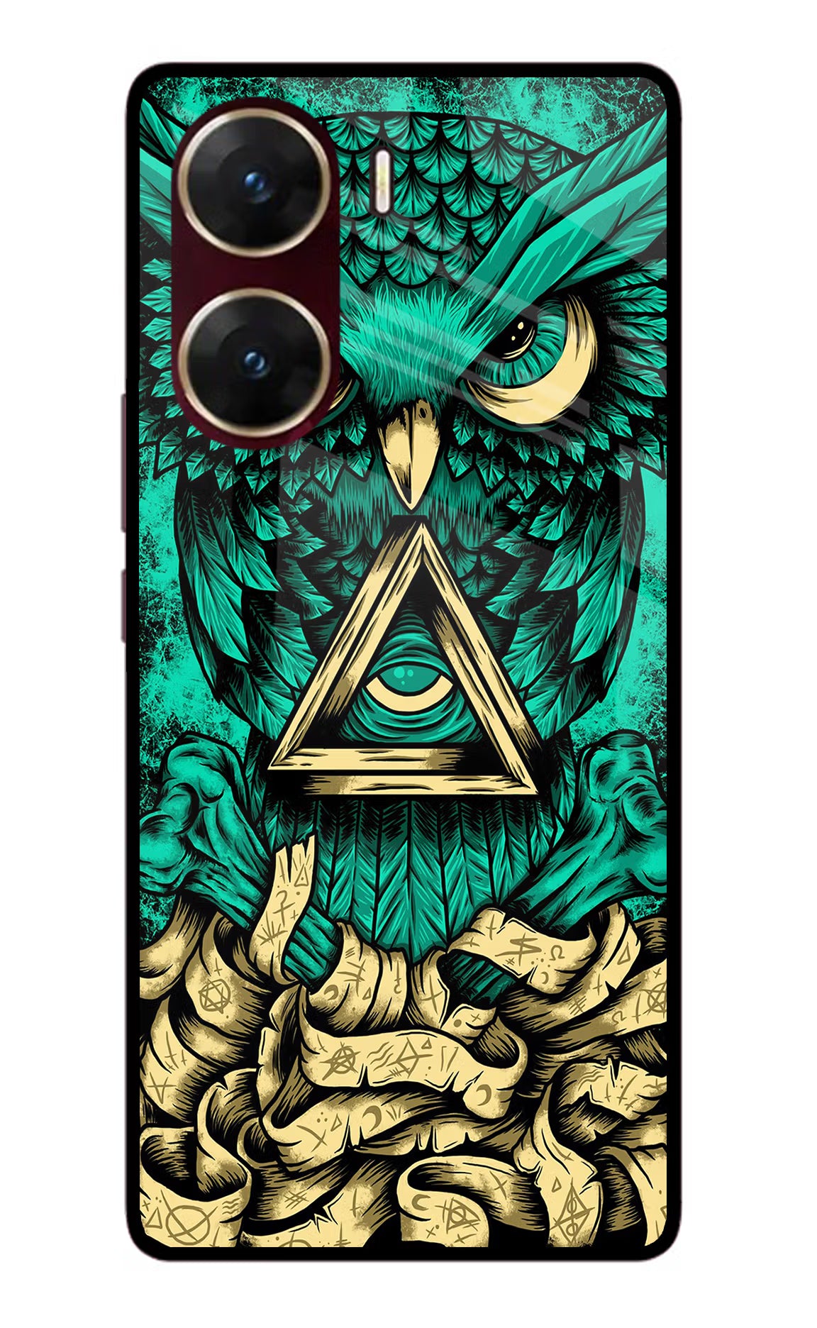 Green Owl Vivo V29E Glass Case Back Cover by Casekaro