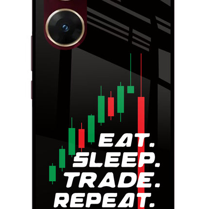 Eat Sleep Trade Repeat Vivo V29E Glass Case Back Cover by Casekaro
