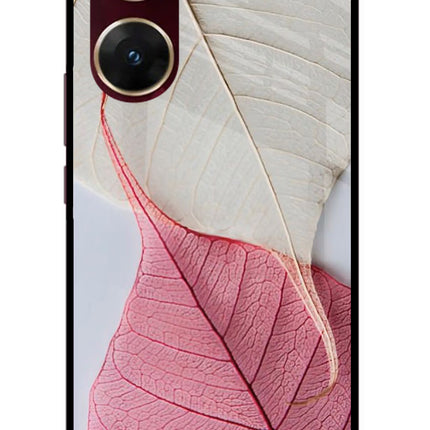 White Pink Leaf Vivo V29E Glass Case Back Cover by Casekaro