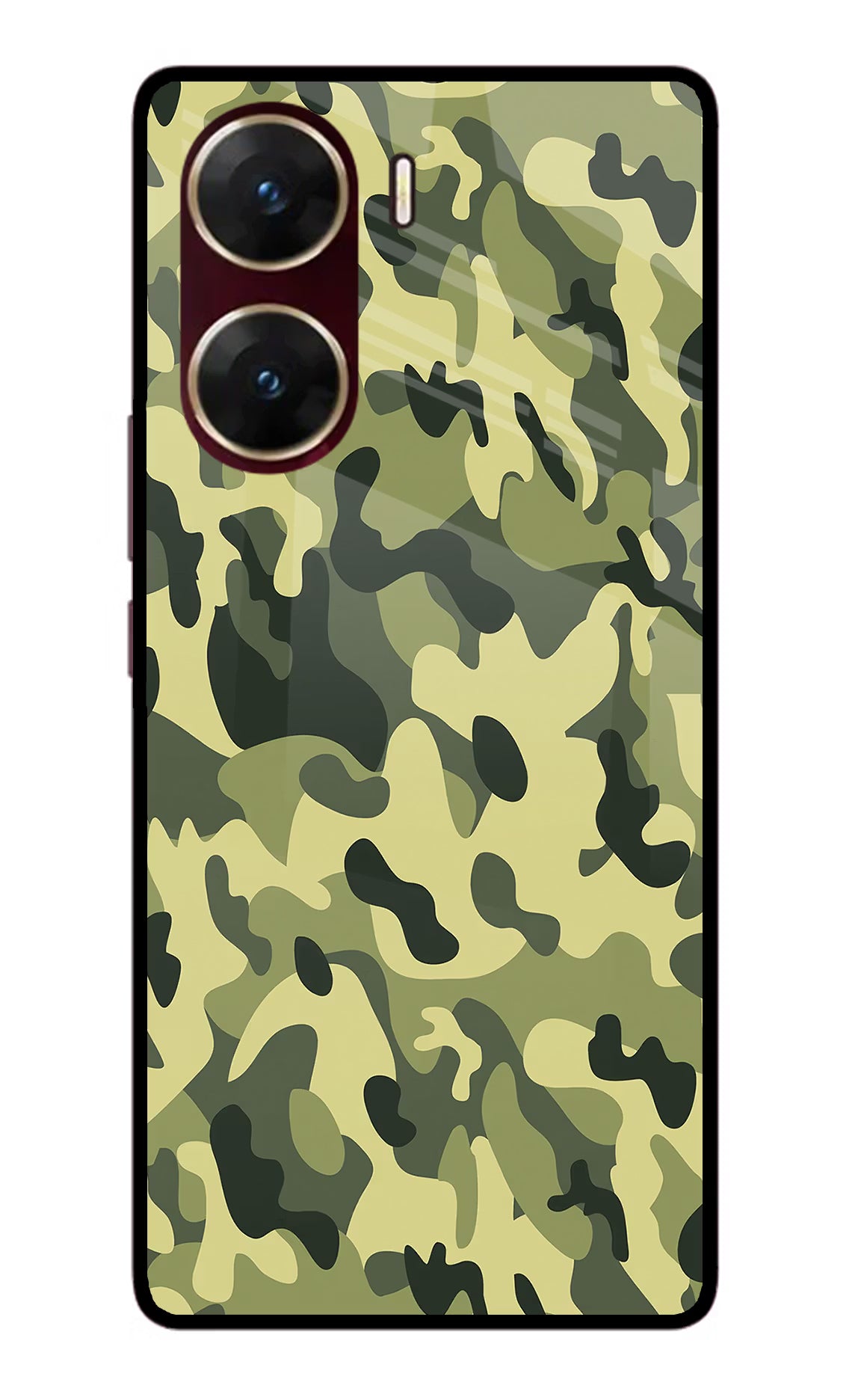 Camouflage Vivo V29E Glass Case Back Cover by Casekaro