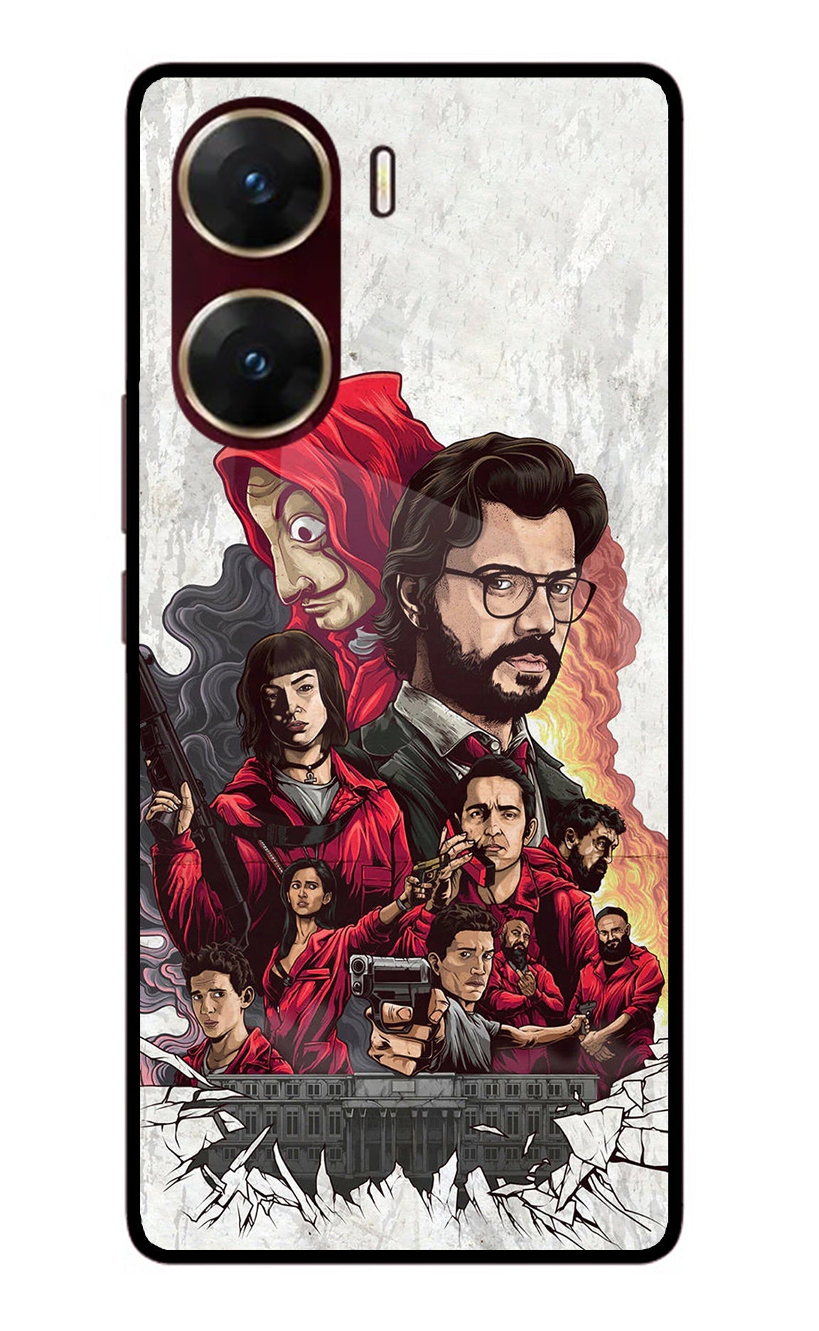 Money Heist Artwork Vivo V29E Glass Case