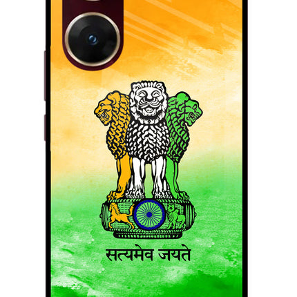 Satyamev Jayate Flag Vivo V29E Glass Case Back Cover by Casekaro