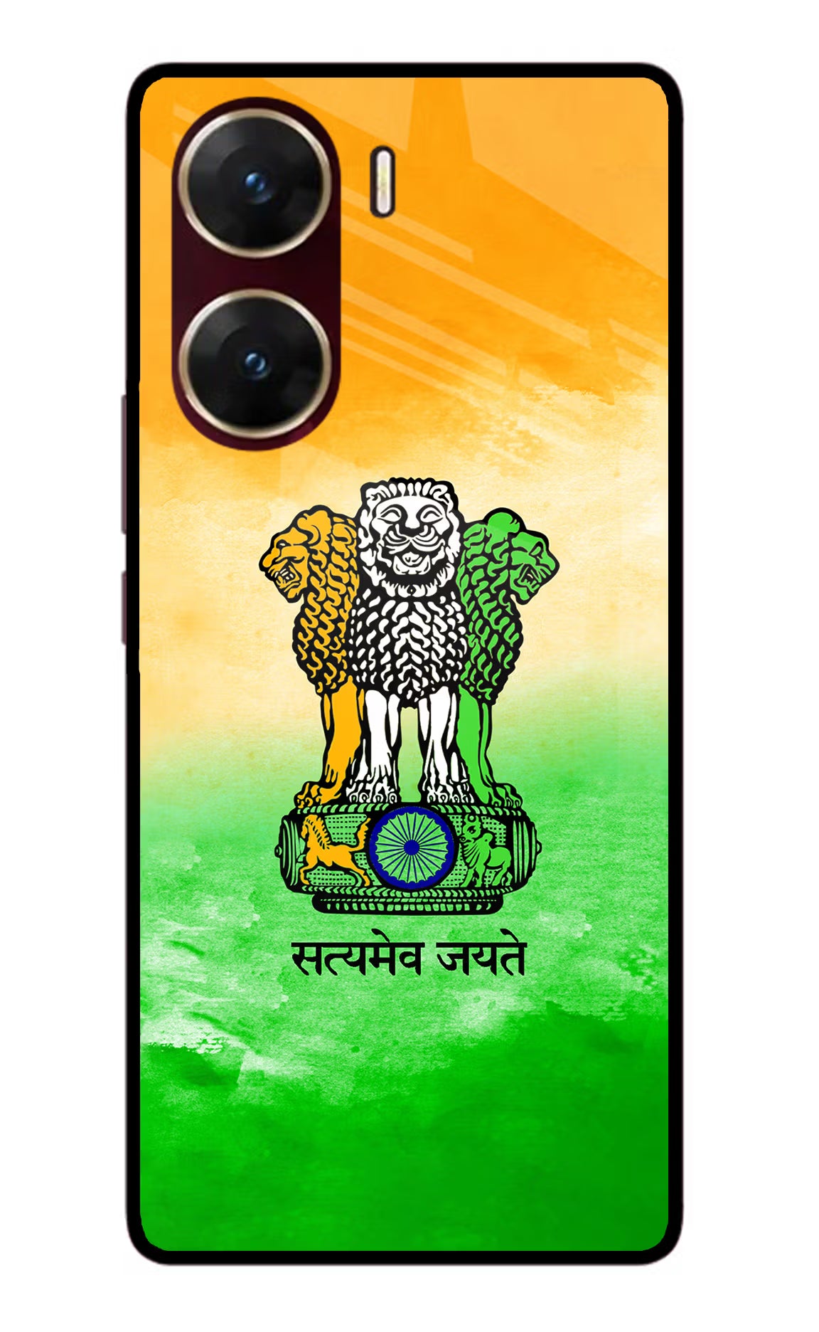 Satyamev Jayate Flag Vivo V29E Glass Case Back Cover by Casekaro