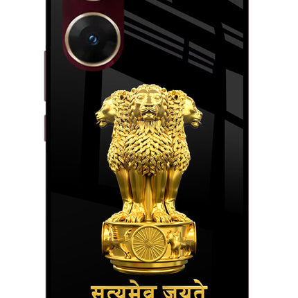 Satyamev Jayate Golden Vivo V29E Glass Case Back Cover by Casekaro