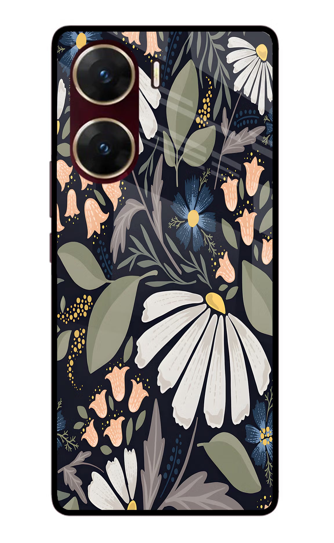 Flowers Art Vivo V29E Glass Case Back Cover by Casekaro