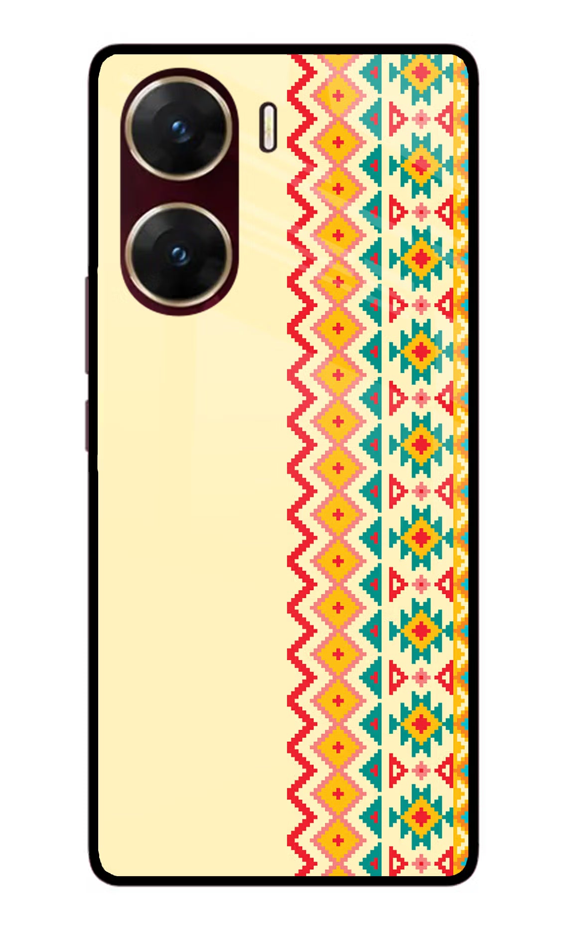 Ethnic Seamless Vivo V29E Glass Case Back Cover by Casekaro