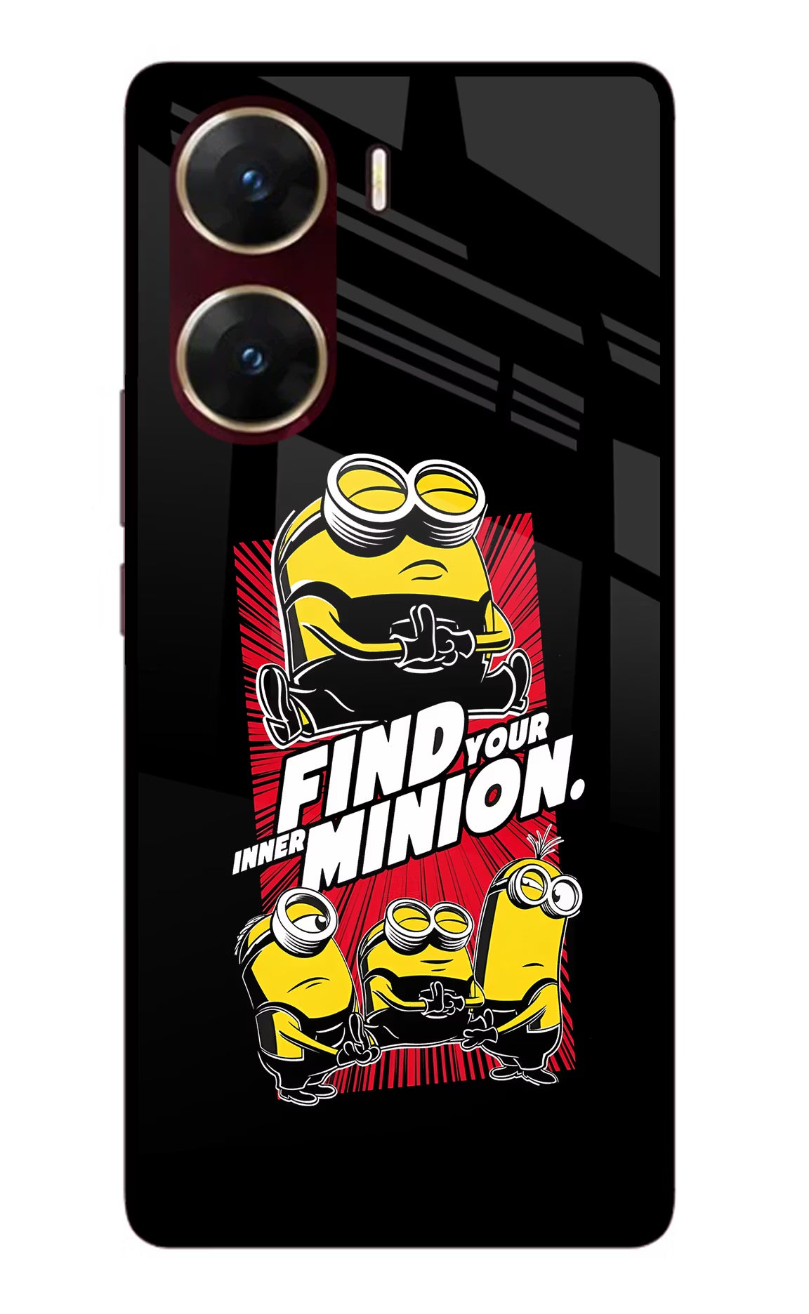 Find your inner Minion Vivo V29E Glass Case Back Cover by Casekaro