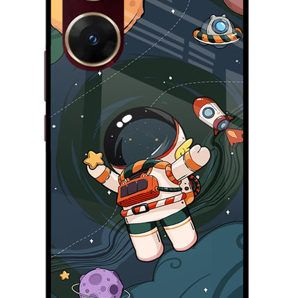 Cartoon Astronaut Vivo V29E Glass Case Back Cover by Casekaro