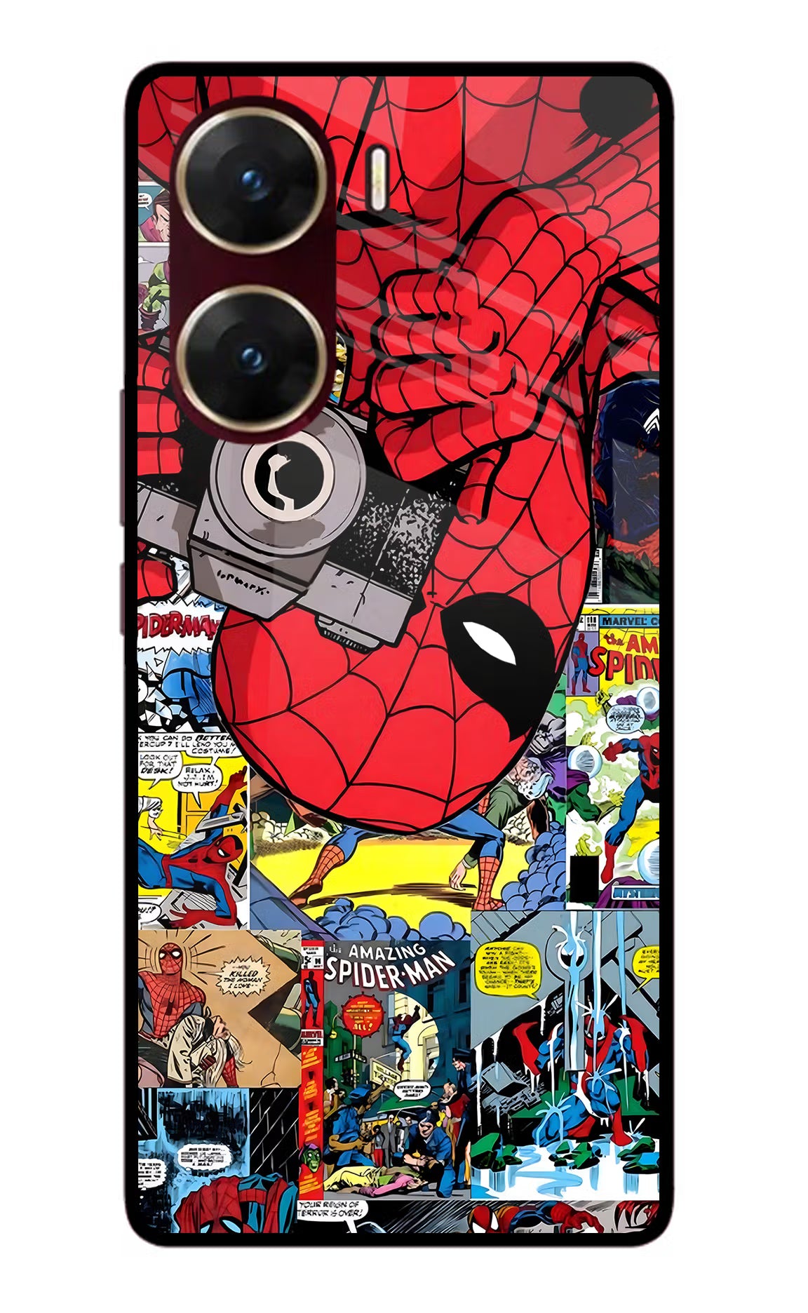 Spider Man Vivo V29E Glass Case Back Cover by Casekaro