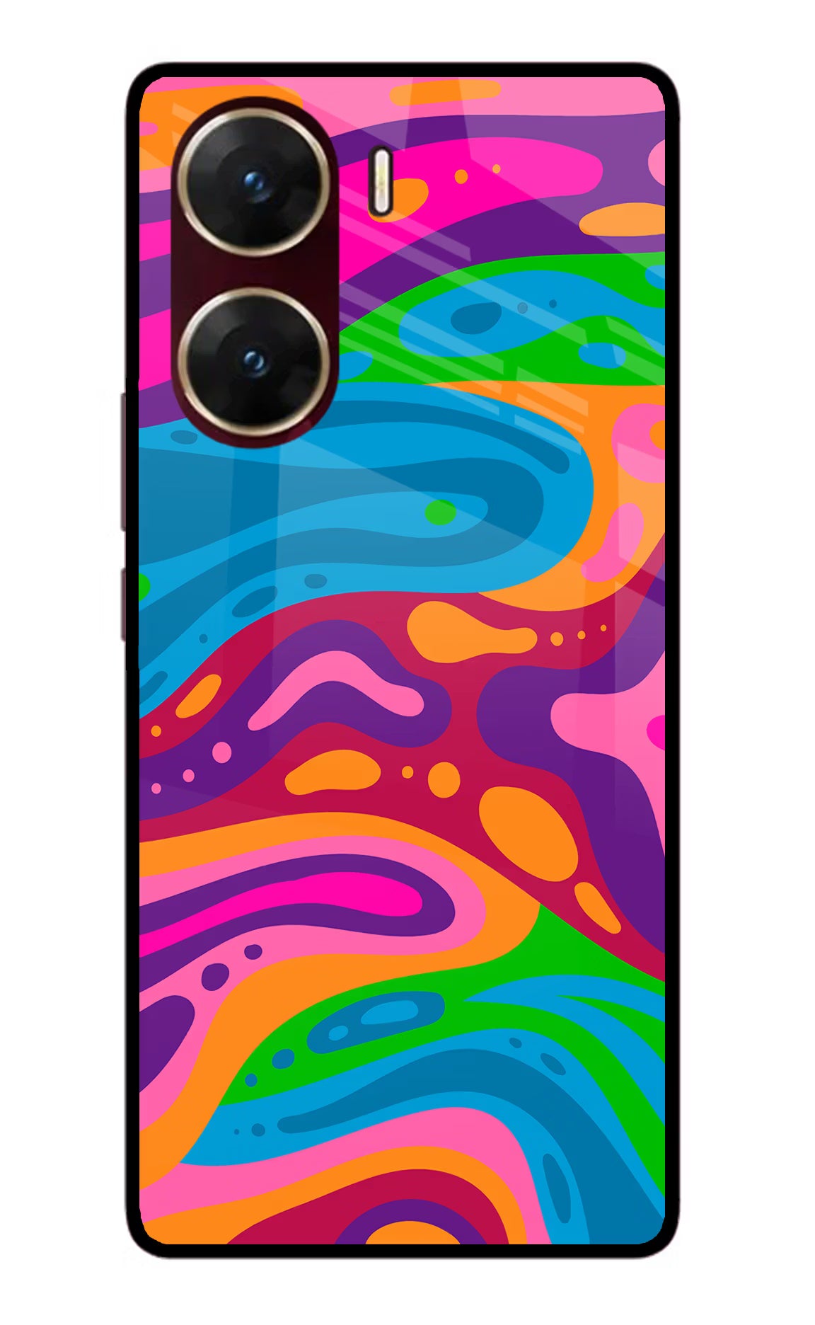 Trippy Pattern Vivo V29E Glass Case Back Cover by Casekaro