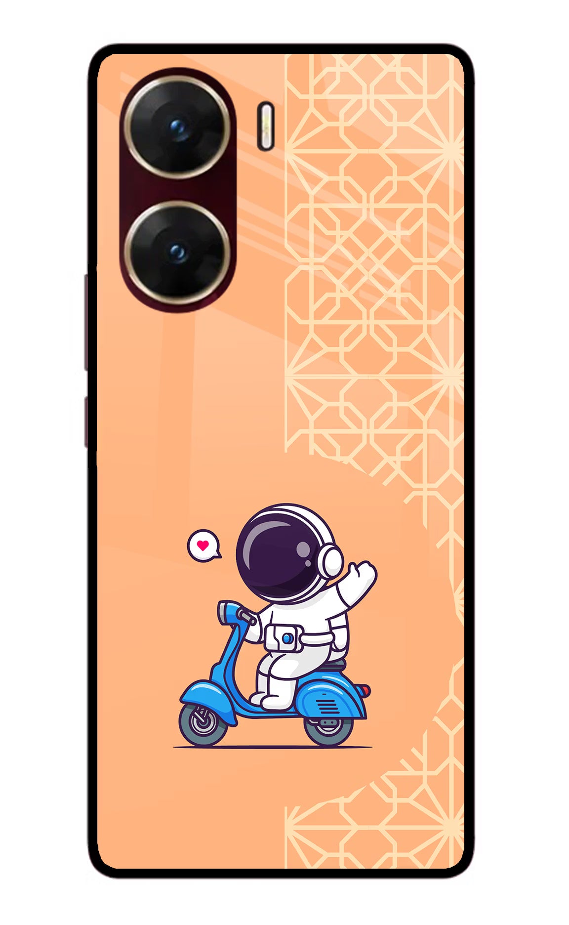 Cute Astronaut Riding Vivo V29E Glass Case Back Cover by Casekaro