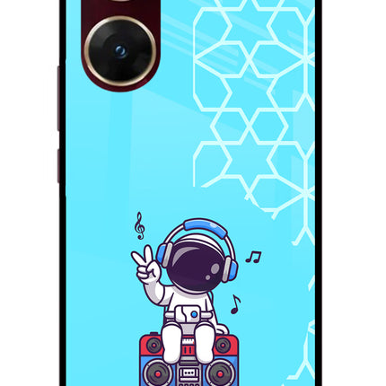 Cute Astronaut Chilling Vivo V29E Glass Case Back Cover by Casekaro