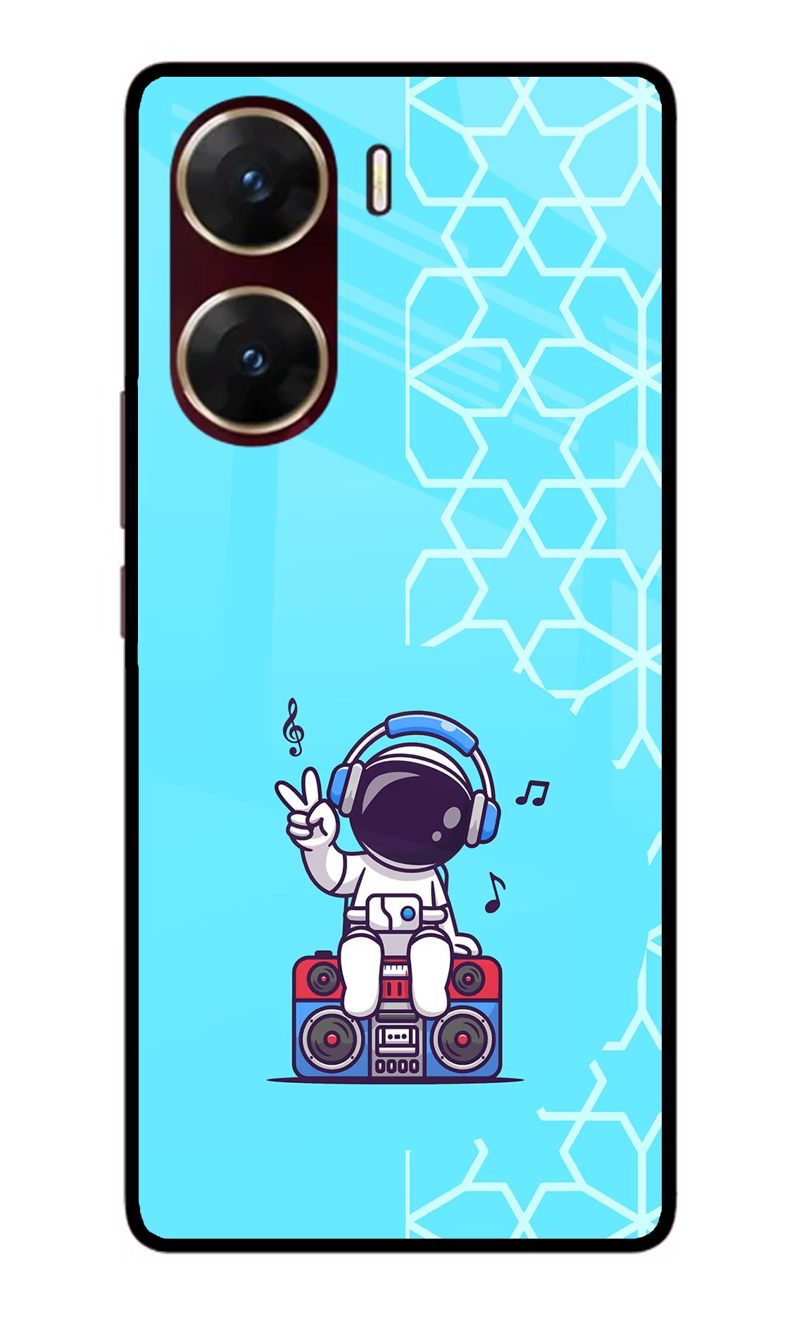 Cute Astronaut Chilling Vivo V29E Glass Case Back Cover by Casekaro