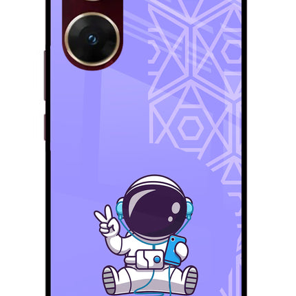 Cute Astronaut Chilling Vivo V29E Glass Case Back Cover by Casekaro