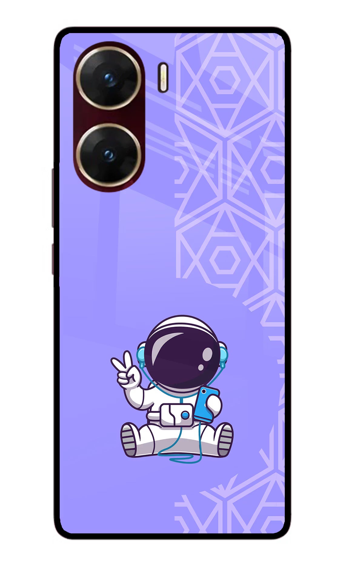 Cute Astronaut Chilling Vivo V29E Glass Case Back Cover by Casekaro