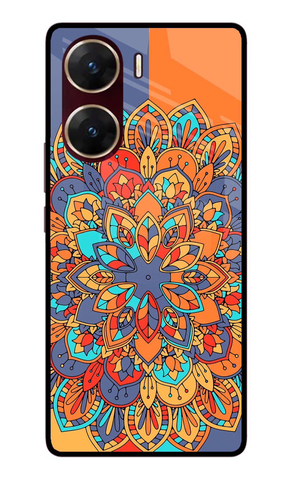 Color Mandala Vivo V29E Glass Case Back Cover by Casekaro
