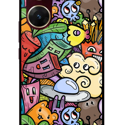 Veggie Doodle Vivo V29E Glass Case Back Cover by Casekaro