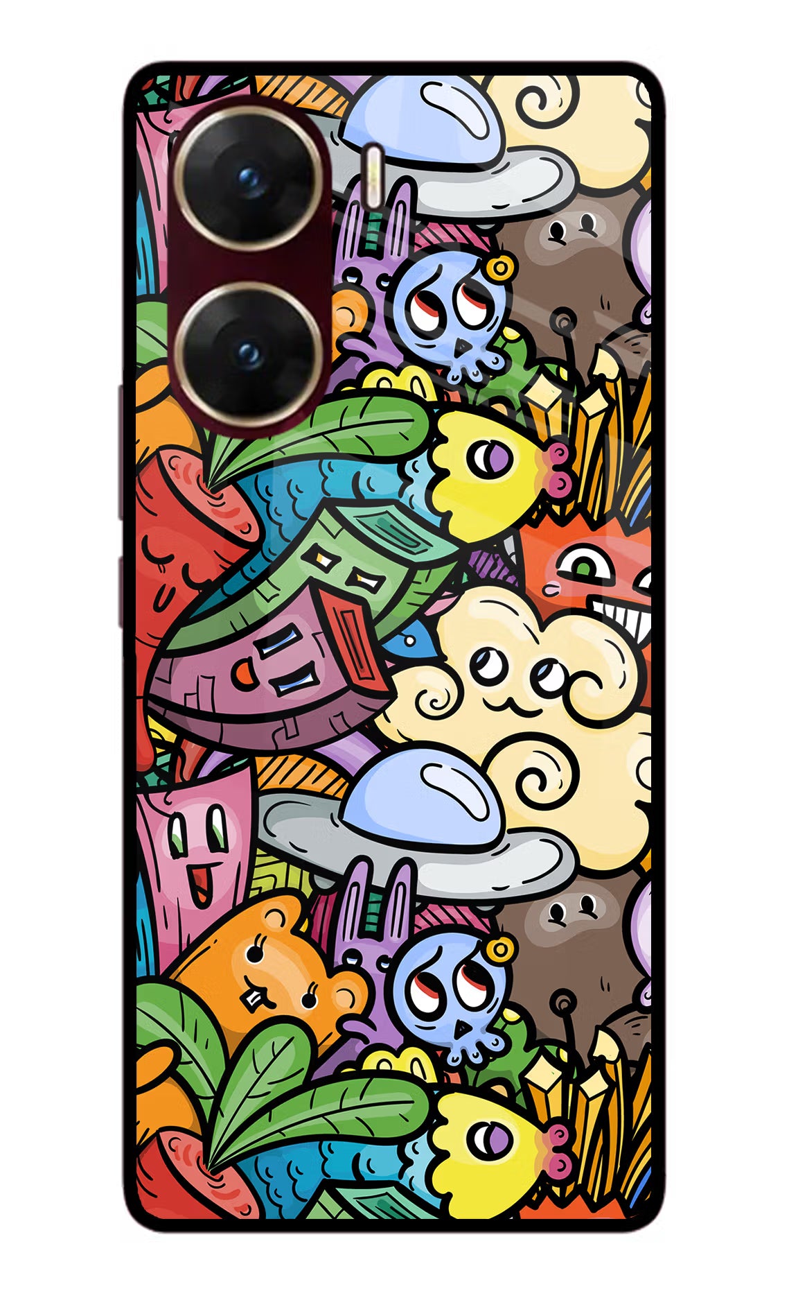 Veggie Doodle Vivo V29E Glass Case Back Cover by Casekaro