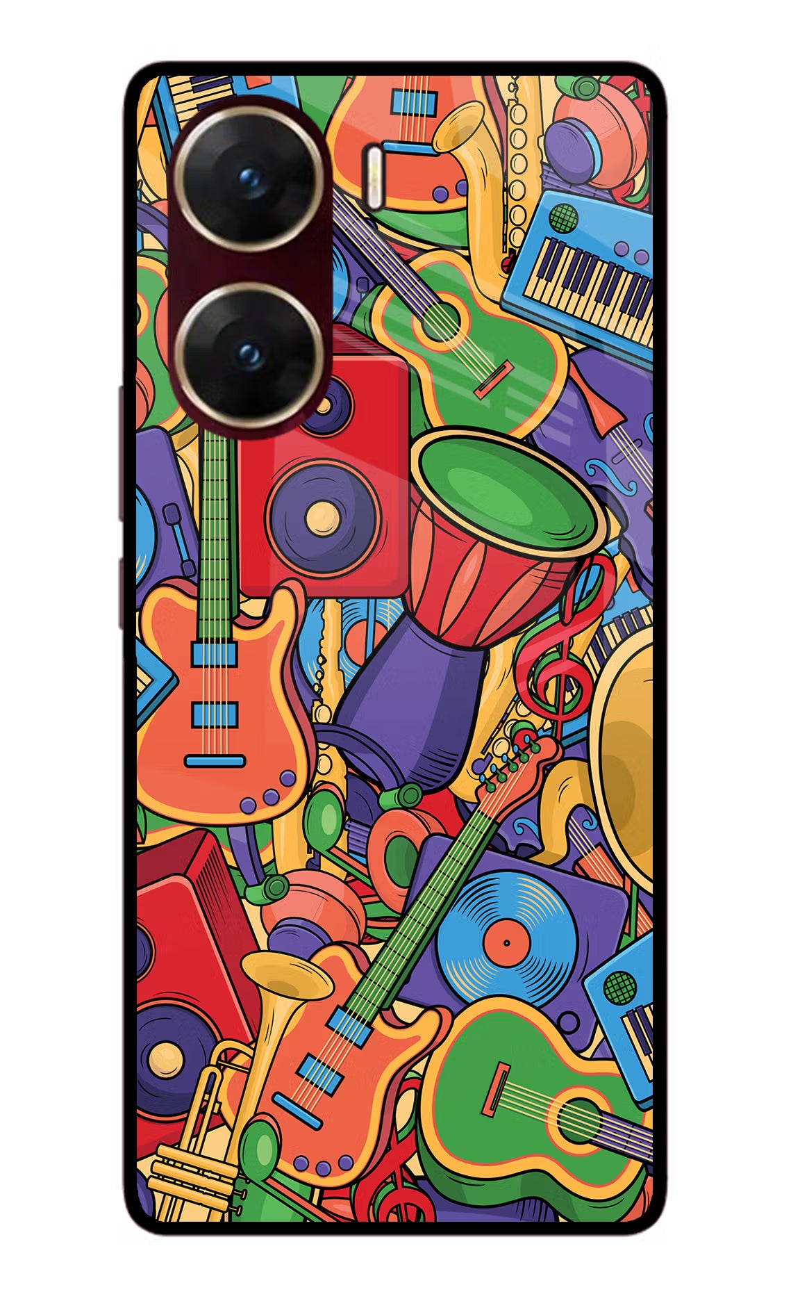 Music Instrument Doodle Vivo V29E Glass Case Back Cover by Casekaro