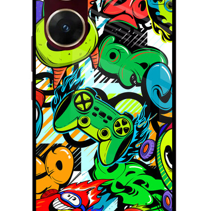 Game Doodle Vivo V29E Glass Case Back Cover by Casekaro