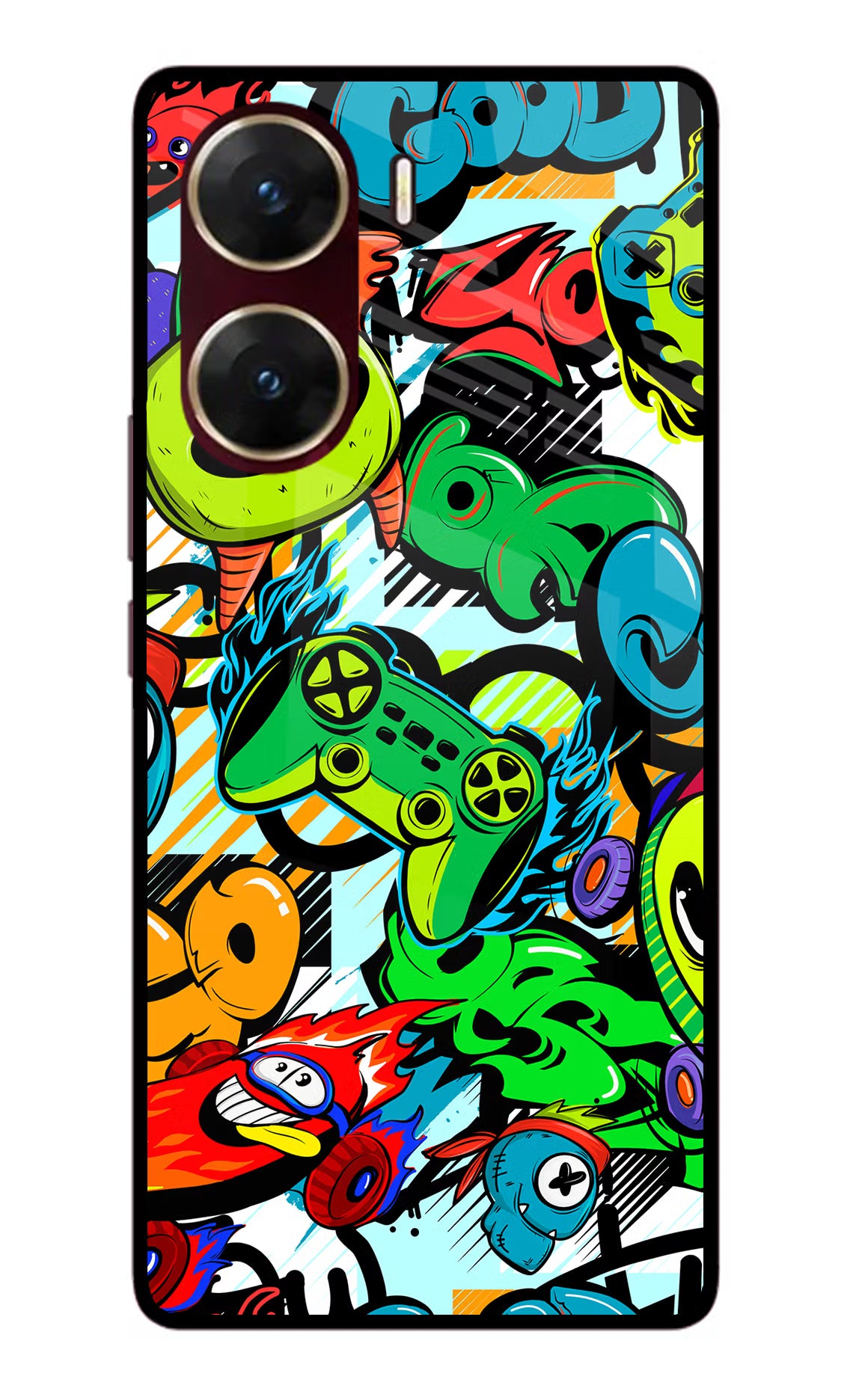 Game Doodle Vivo V29E Glass Case Back Cover by Casekaro