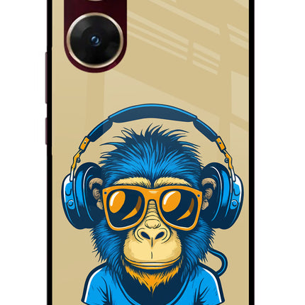 Monkey Headphone Vivo V29E Glass Case Back Cover by Casekaro