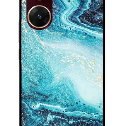 Blue Glitter Marble Vivo V29E Glass Case