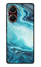 Blue Glitter Marble Vivo V29E Glass Case