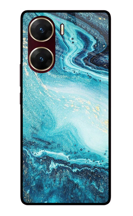 Blue Glitter Marble Vivo V29E Glass Case