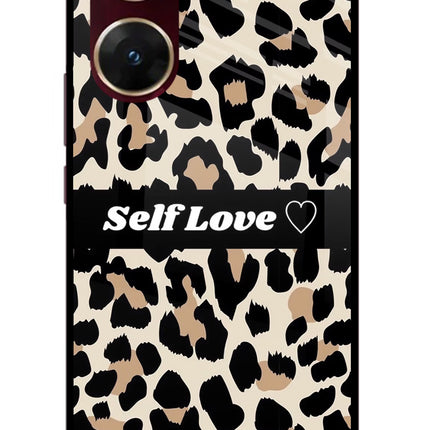 Leopard Print Self Love Vivo V29E Glass Case Back Cover by Casekaro