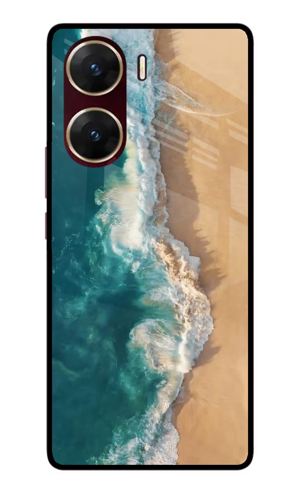 Ocean Beach Vivo V29E Glass Case Back Cover by Casekaro