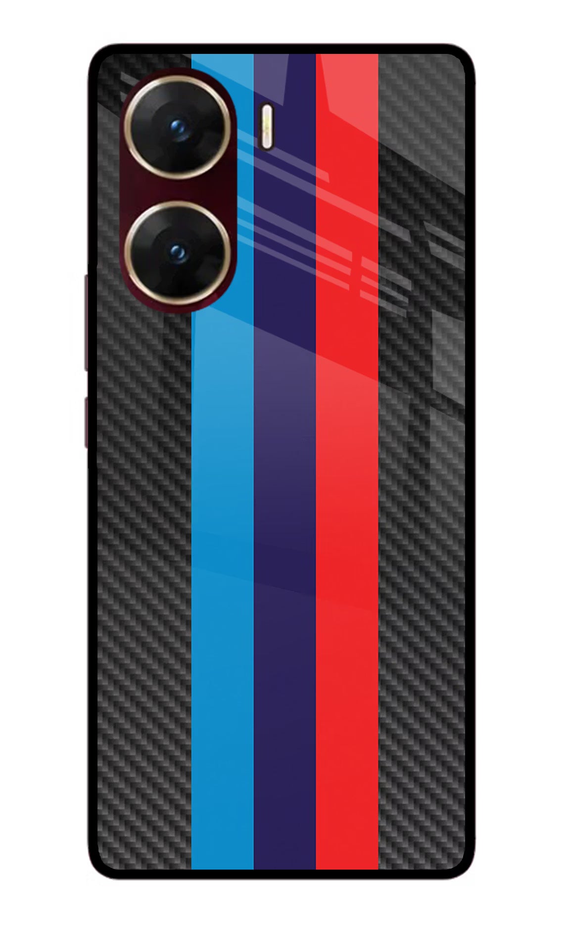BMW Stripes Pattern Vivo V29E Glass Case Back Cover by Casekaro