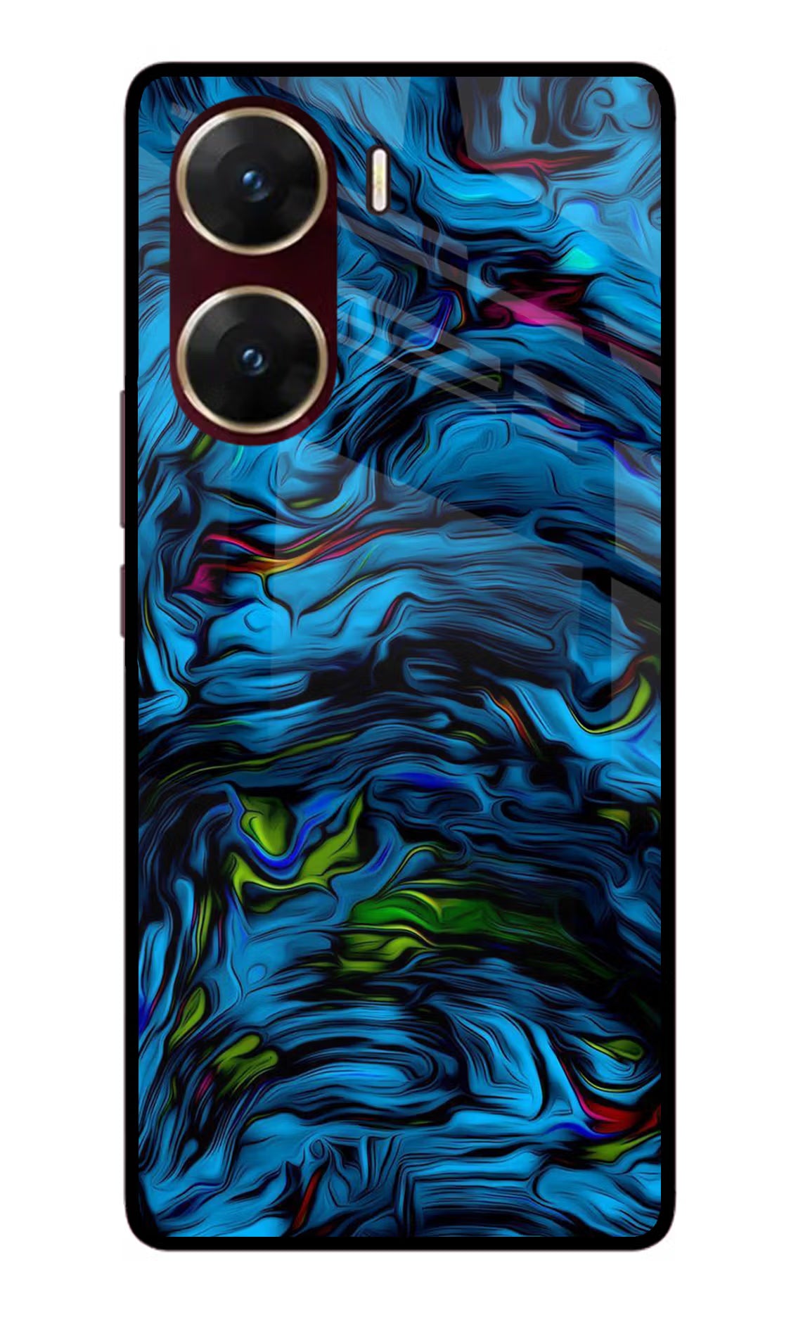 Dark Blue Abstract Vivo V29E Glass Case Back Cover by Casekaro