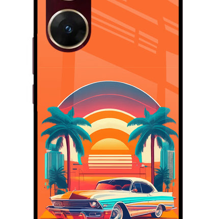 Palm Drive 80s Vivo V29E Glass Case Back Cover by Casekaro