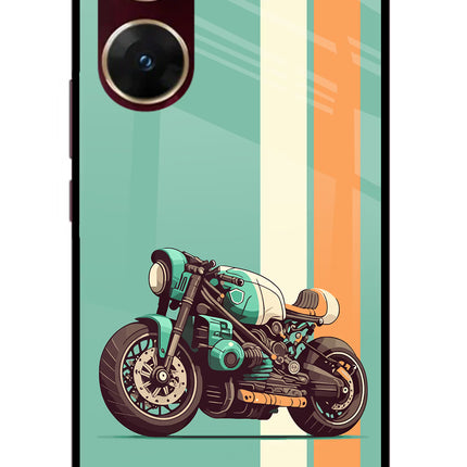 Striped Moto Drift Vivo V29E Glass Case Back Cover by Casekaro