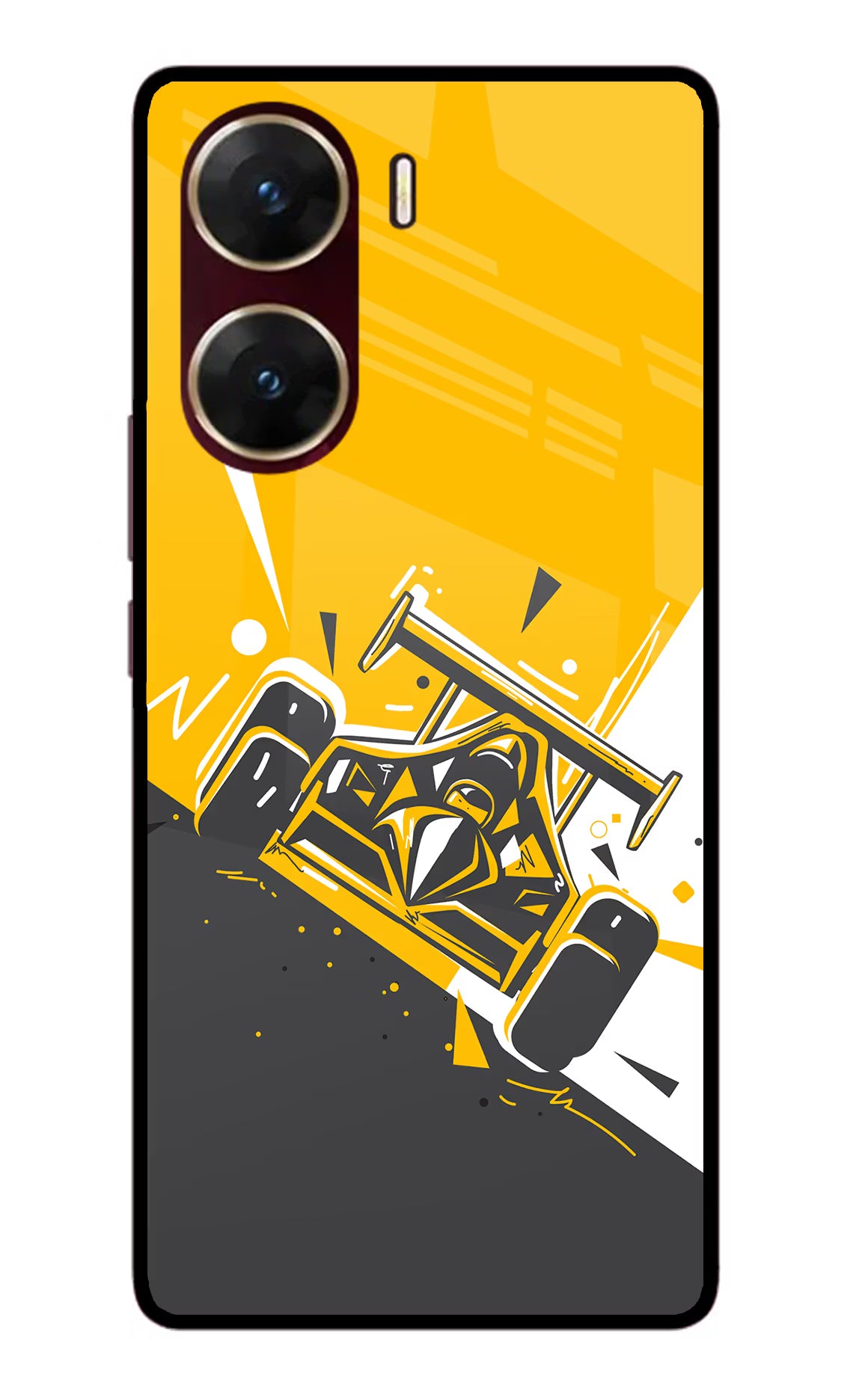 Track King Vivo V29E Glass Case Back Cover by Casekaro