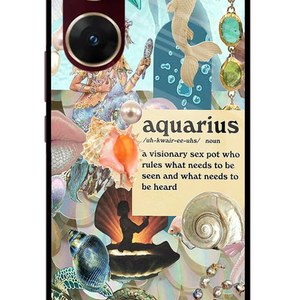 Aquarius Zodiac Vivo V29E Glass Case Back Cover by Casekaro