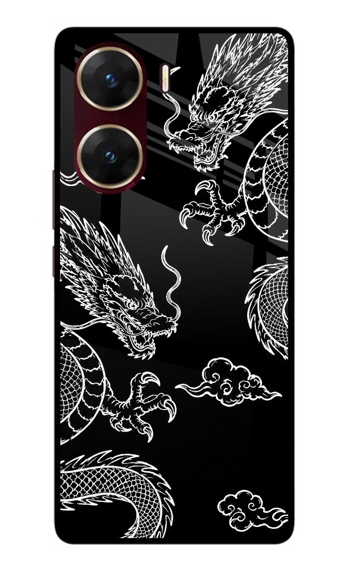 Twin Dragons Vivo V29E Glass Case Back Cover by Casekaro