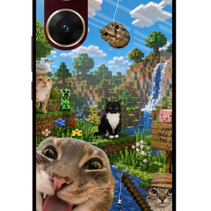 Minecraft Cat Chaos Vivo V29E Glass Case Back Cover by Casekaro