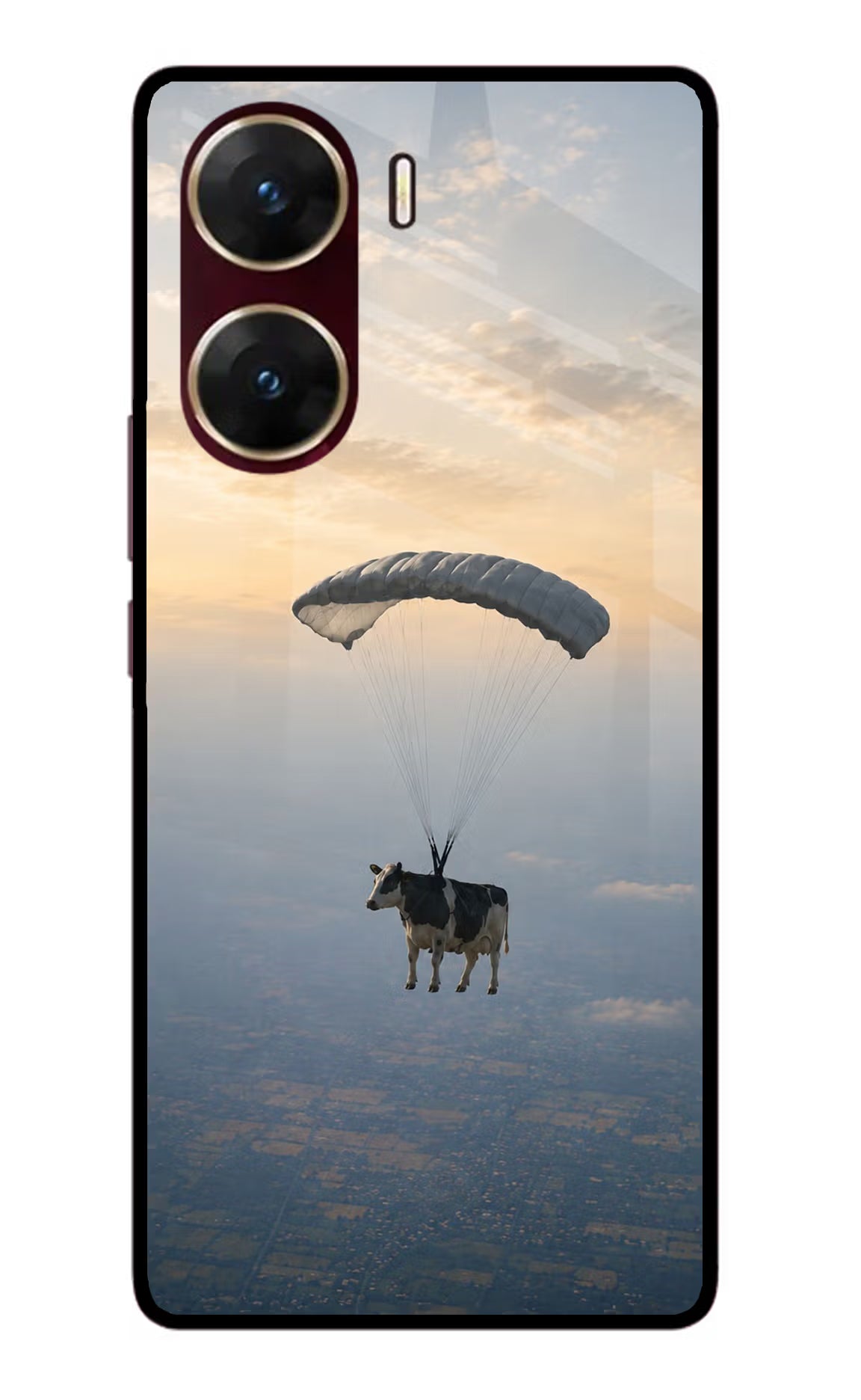 Skydiving Cow Vivo V29E Glass Case