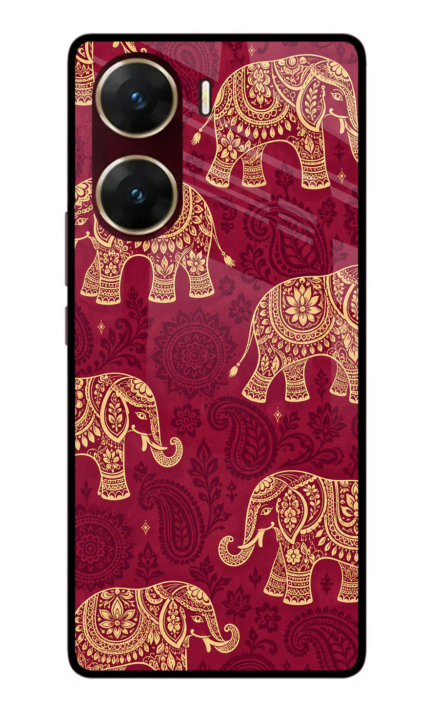 Maroon Elephant Vivo V29E Back Cover, Glass case