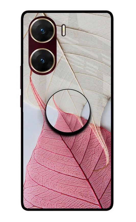 White Pink Leaf Vivo V29E Glass Case