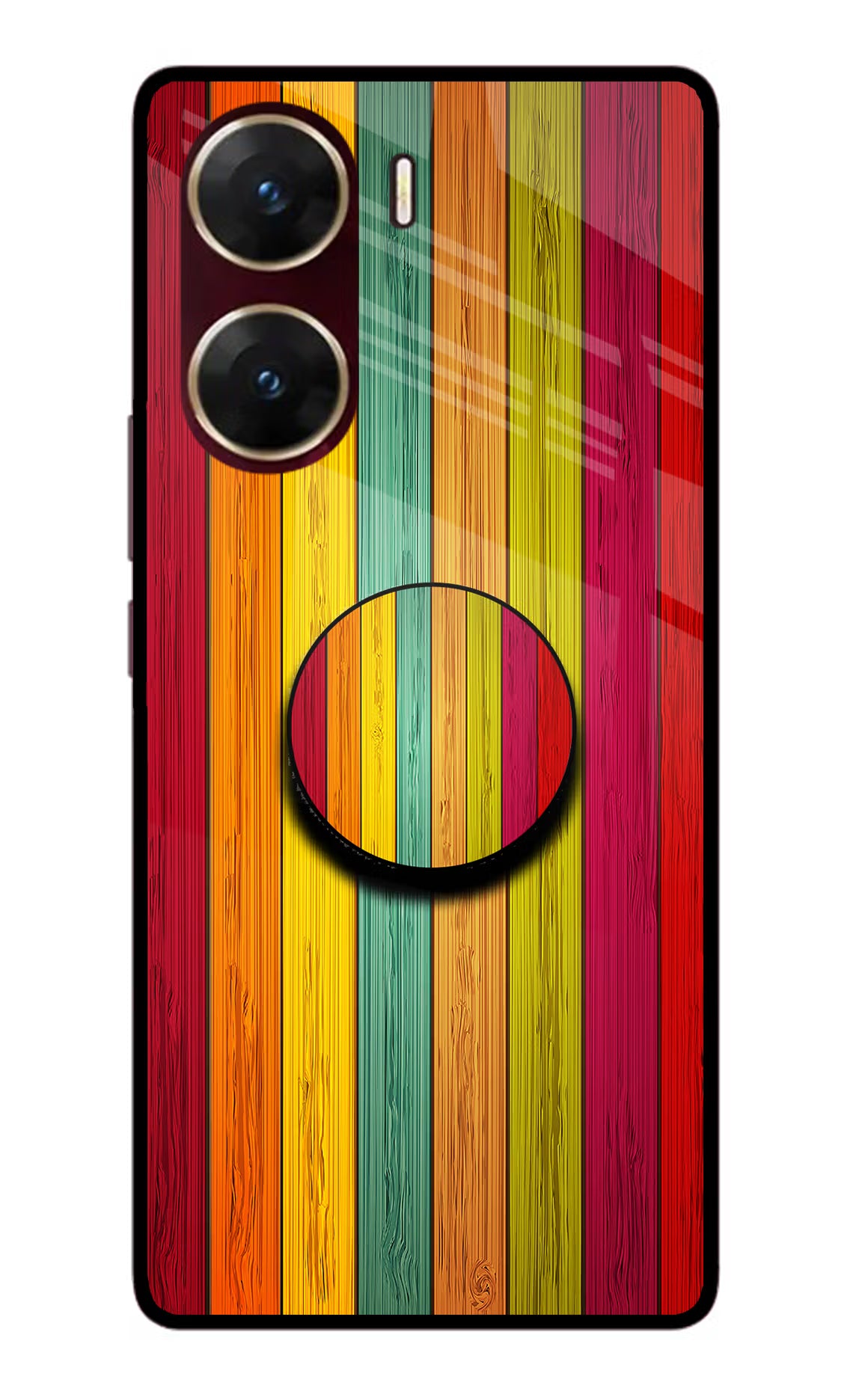 Multicolor Wooden Vivo V29E Pop Case by Casekaro