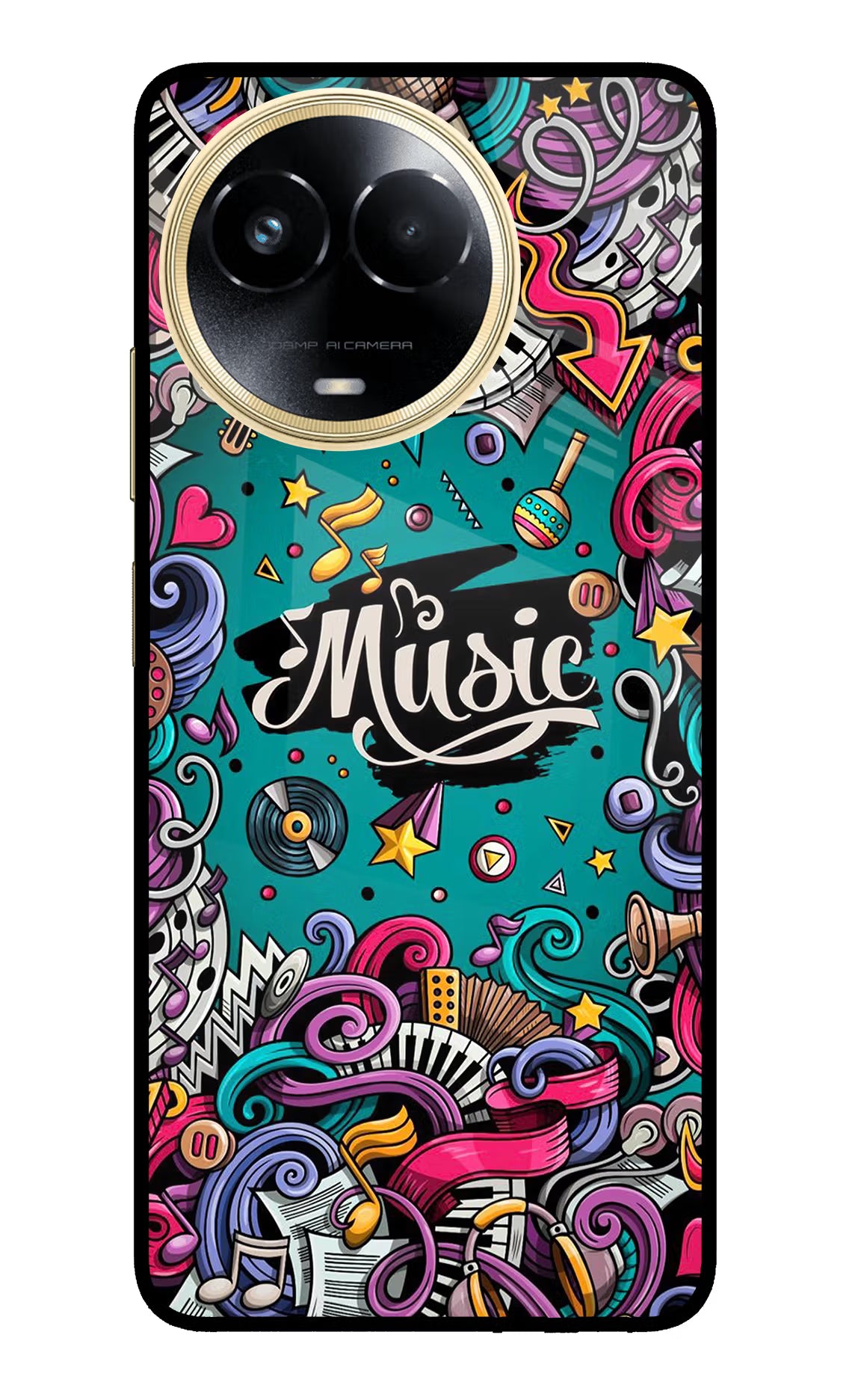 Music Graffiti Realme 11 5G/11X 5G/C67 Glass Case Back Cover by Casekaro
