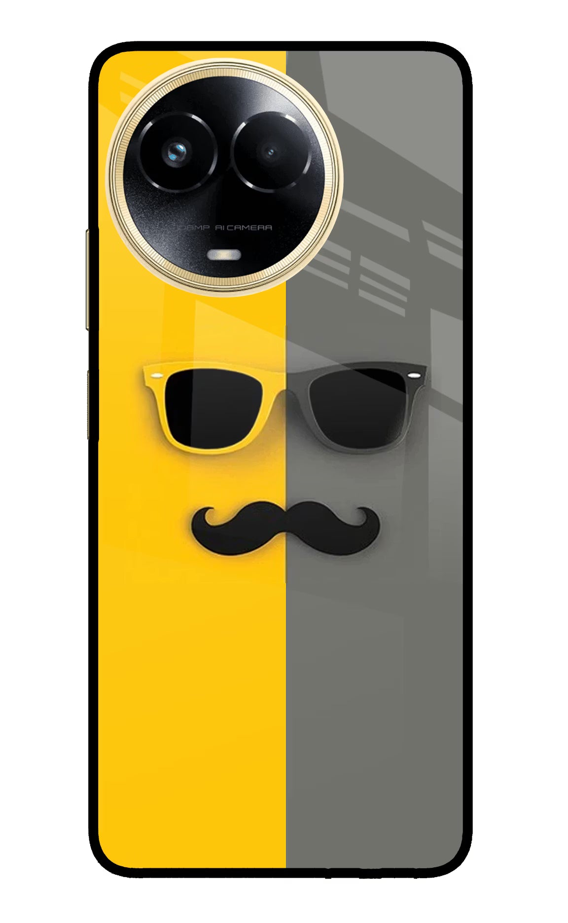 Sunglasses with Mustache Realme 11 5G/11X 5G/C67 Glass Case Back Cover by Casekaro