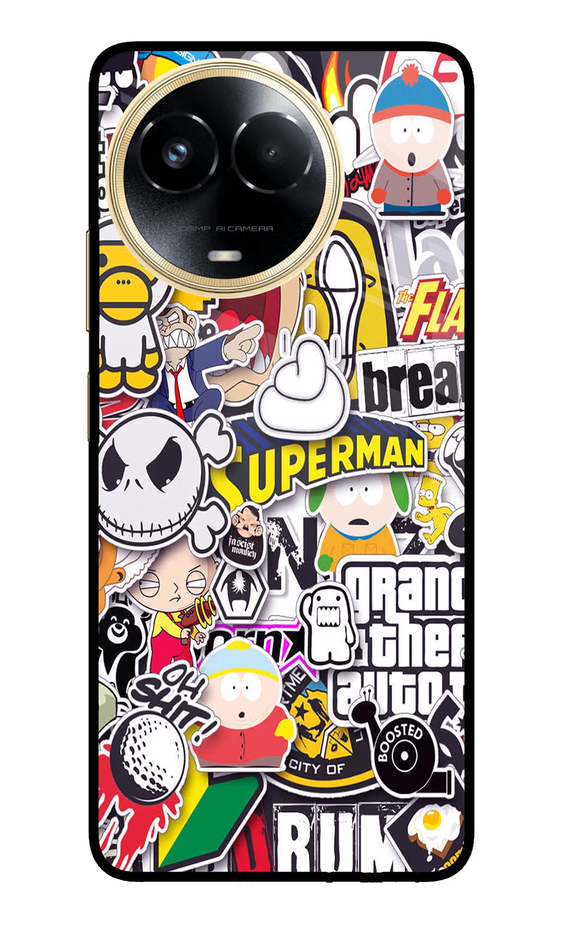 Sticker Bomb Realme 11 5G/11X 5G/C67 Glass Case Back Cover by Casekaro